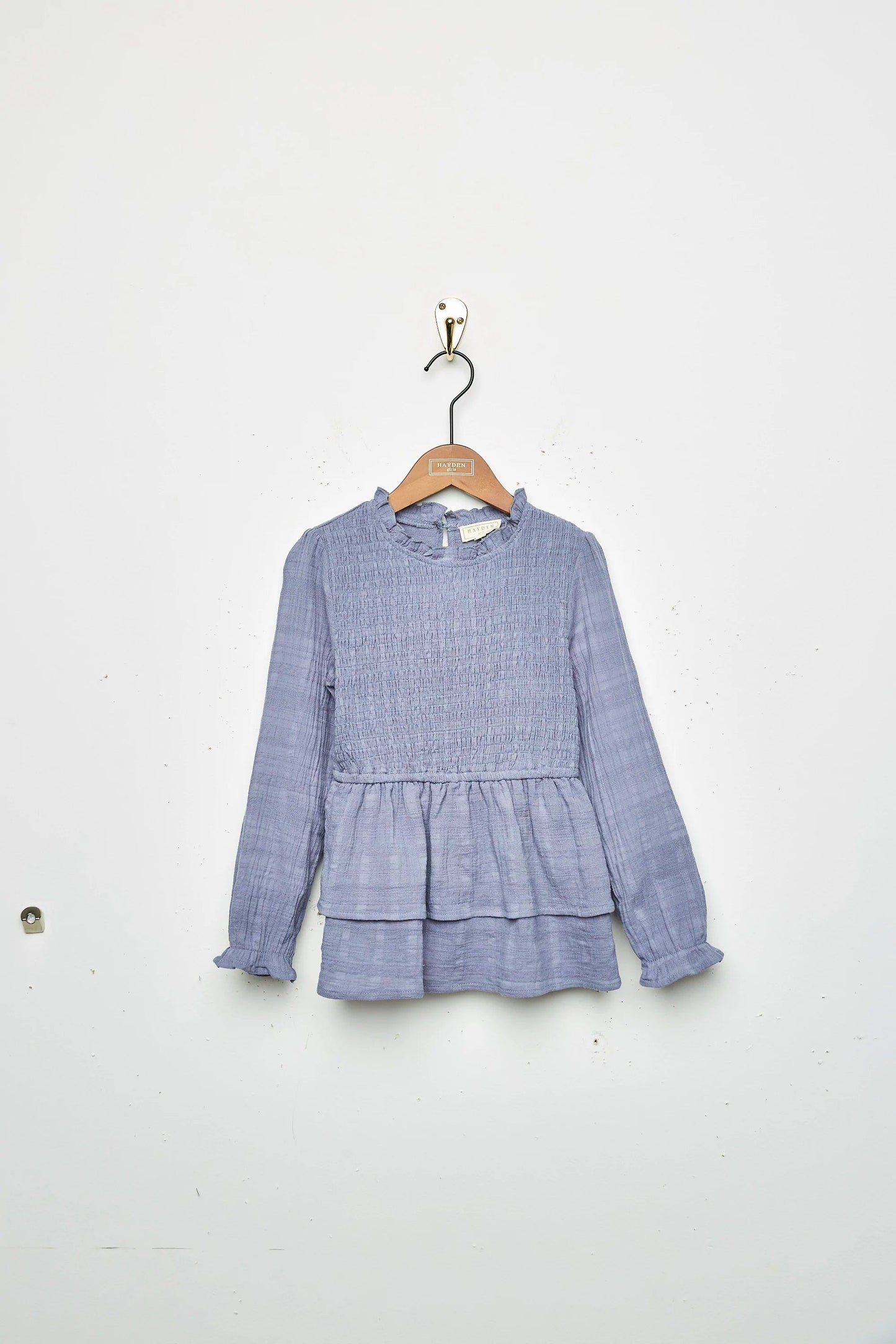Girls Smocked Bodice Ruffled Peplum Top