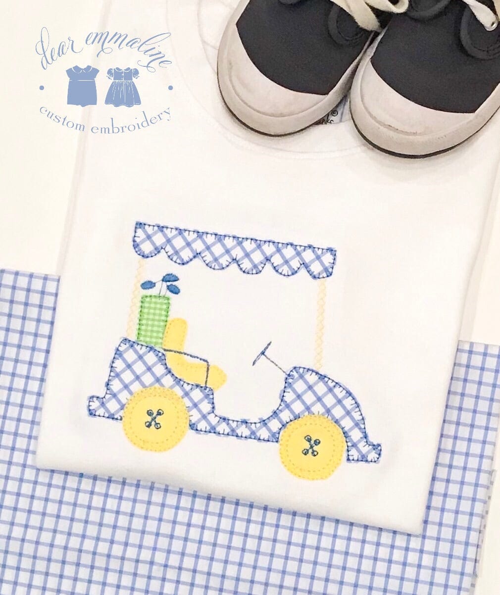 Boys Windowpane Golf Cart Applique Shirt