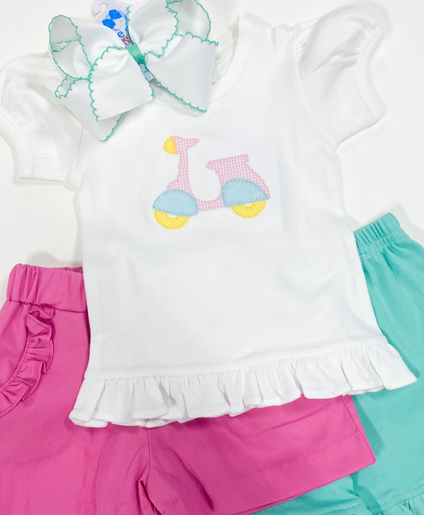 Girls Scooter Applique Shirt with Ruffle *Ready To Ship*