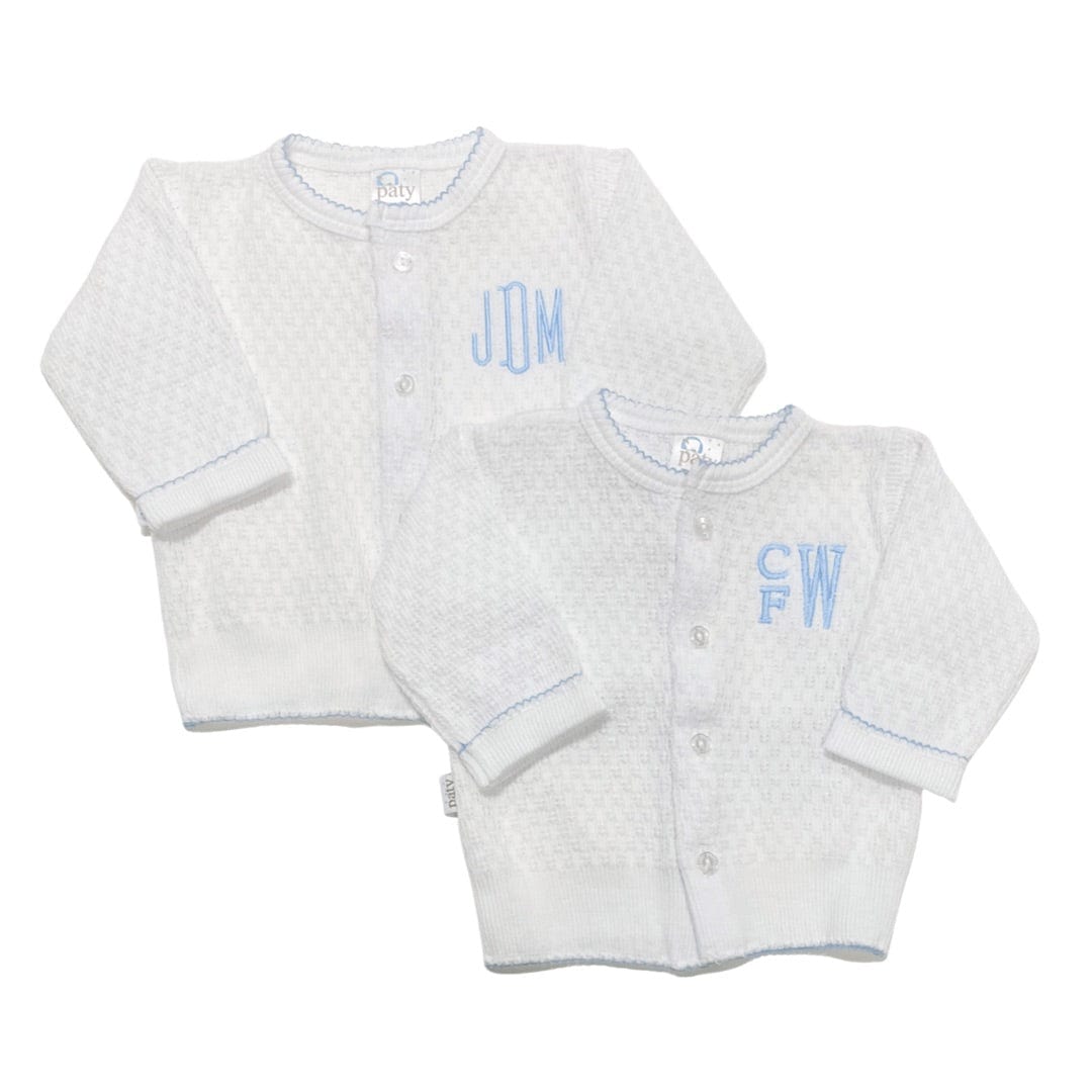 White Cuffed Sweater with Blue Trim by Paty