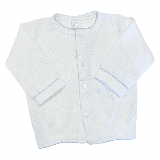 White Cuffed Sweater with Blue Trim by Paty