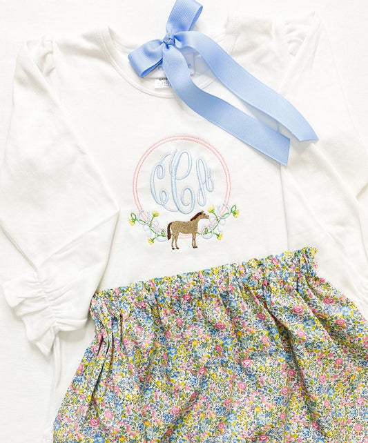 Girls Horse Monogram Frame Shirt