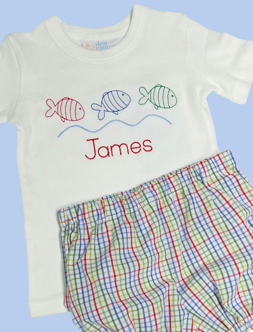 Shadow Embroidery Fish Shirt, Boys