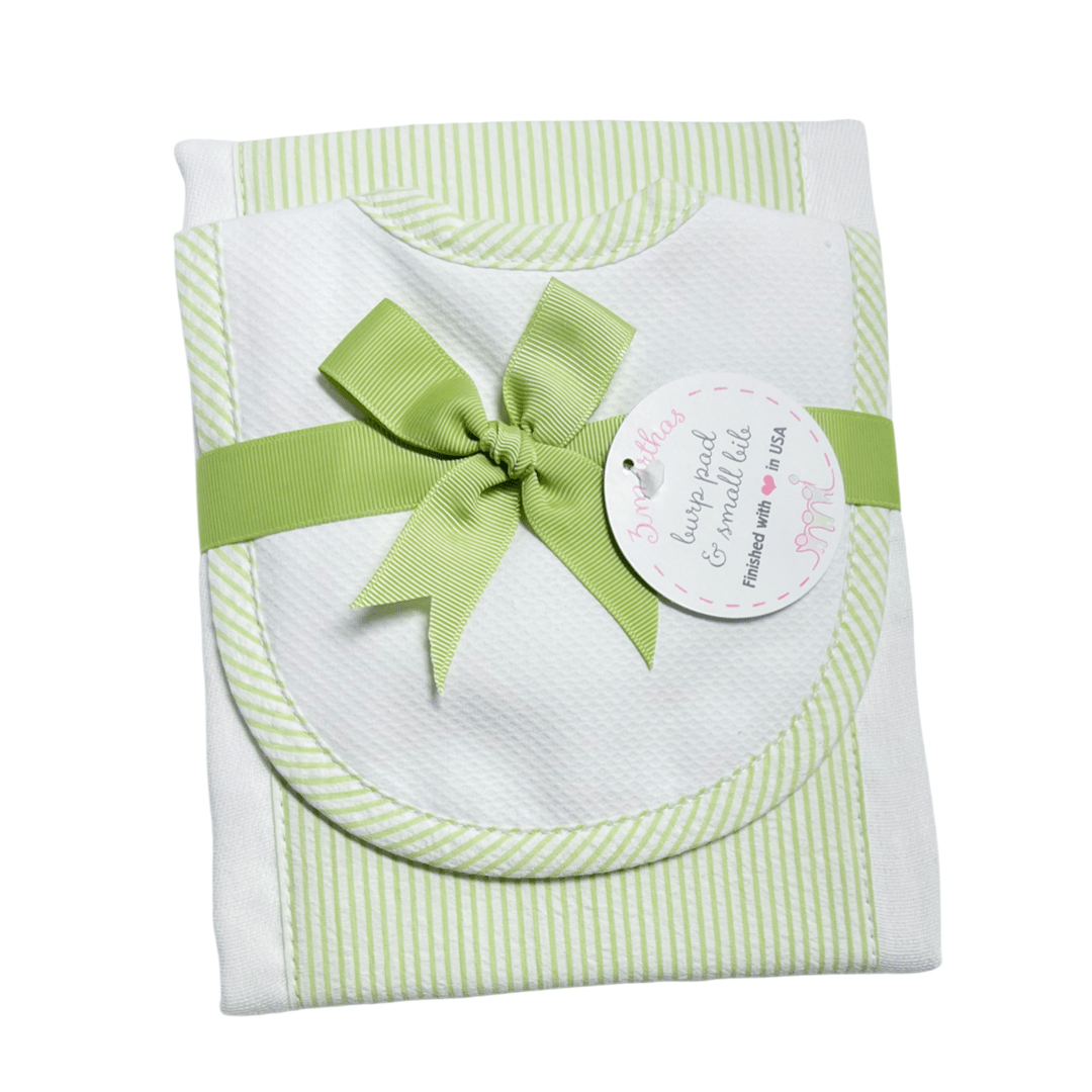Green Stripe Drooler Bib & Burp Set