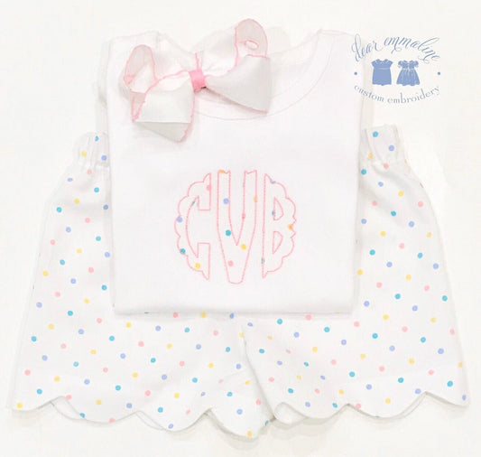 Confetti Dot Scallop Monogram Shirt