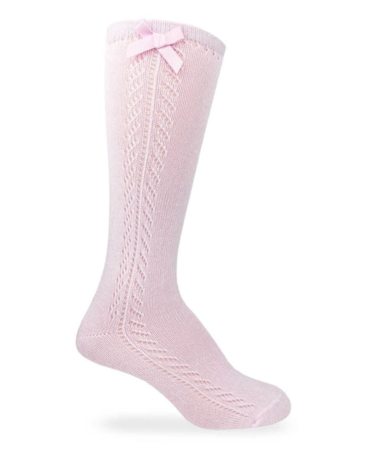 Pink Pointelle Bow Knee Socks
