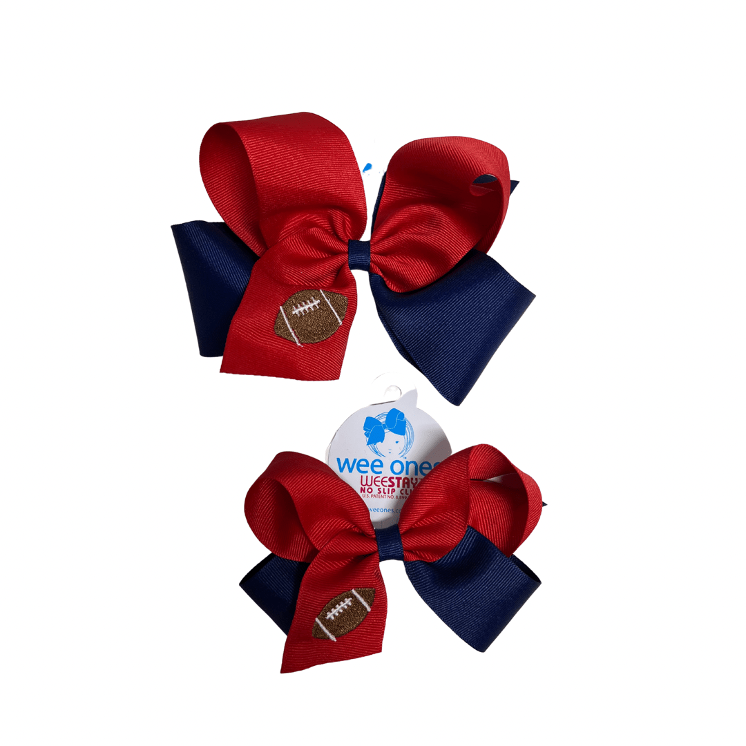 Two Tone Bows with Football Embroidery
