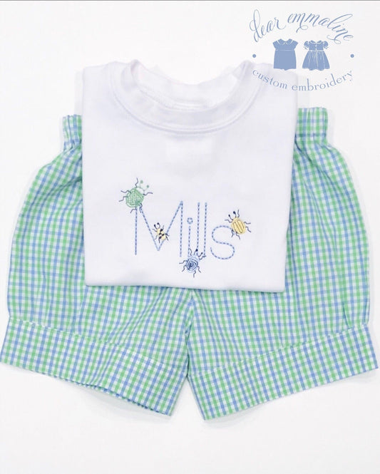 Little Bugs Name Shirt Green & Blue