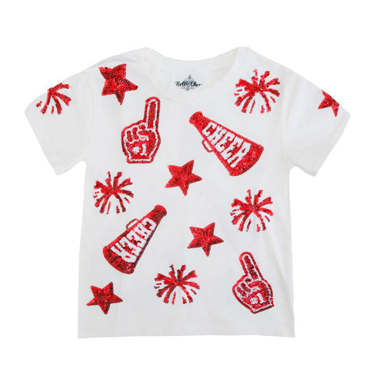 Red and White Sequin Cheer Shirt
