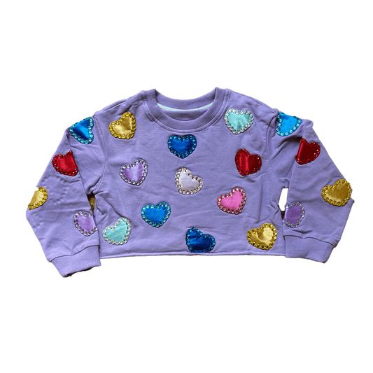 Lavender Sweatshirt with Applique Hearts