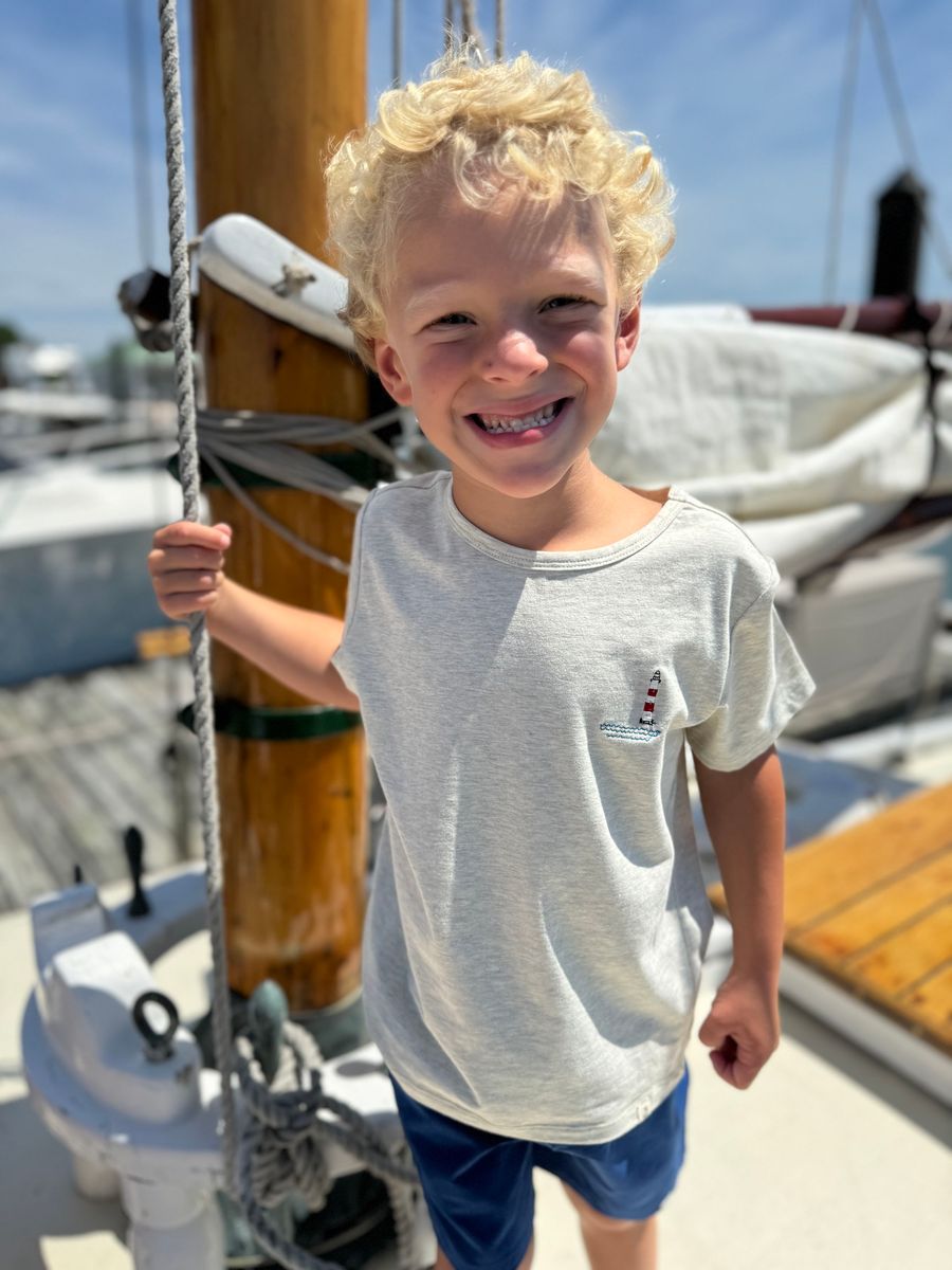 Marine Embroidered Tee - Grey Lighthouse