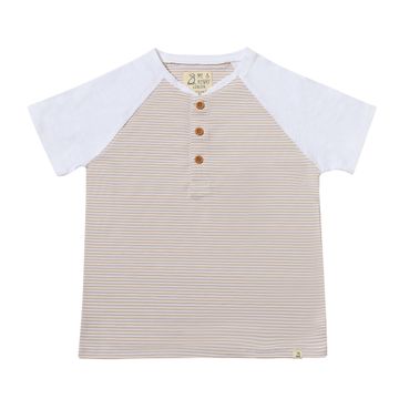 Beacon Raglan Henley Shirt/Beige & White Stripe