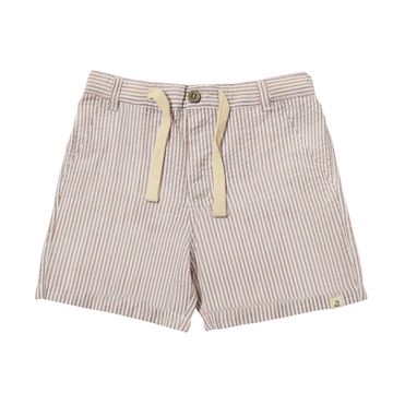 Khaki and White Seersucker Stripe Shorts