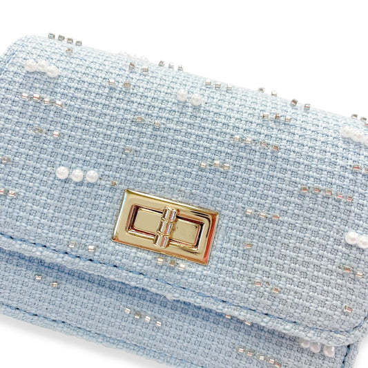 Embellished Tweed Purse, Blue