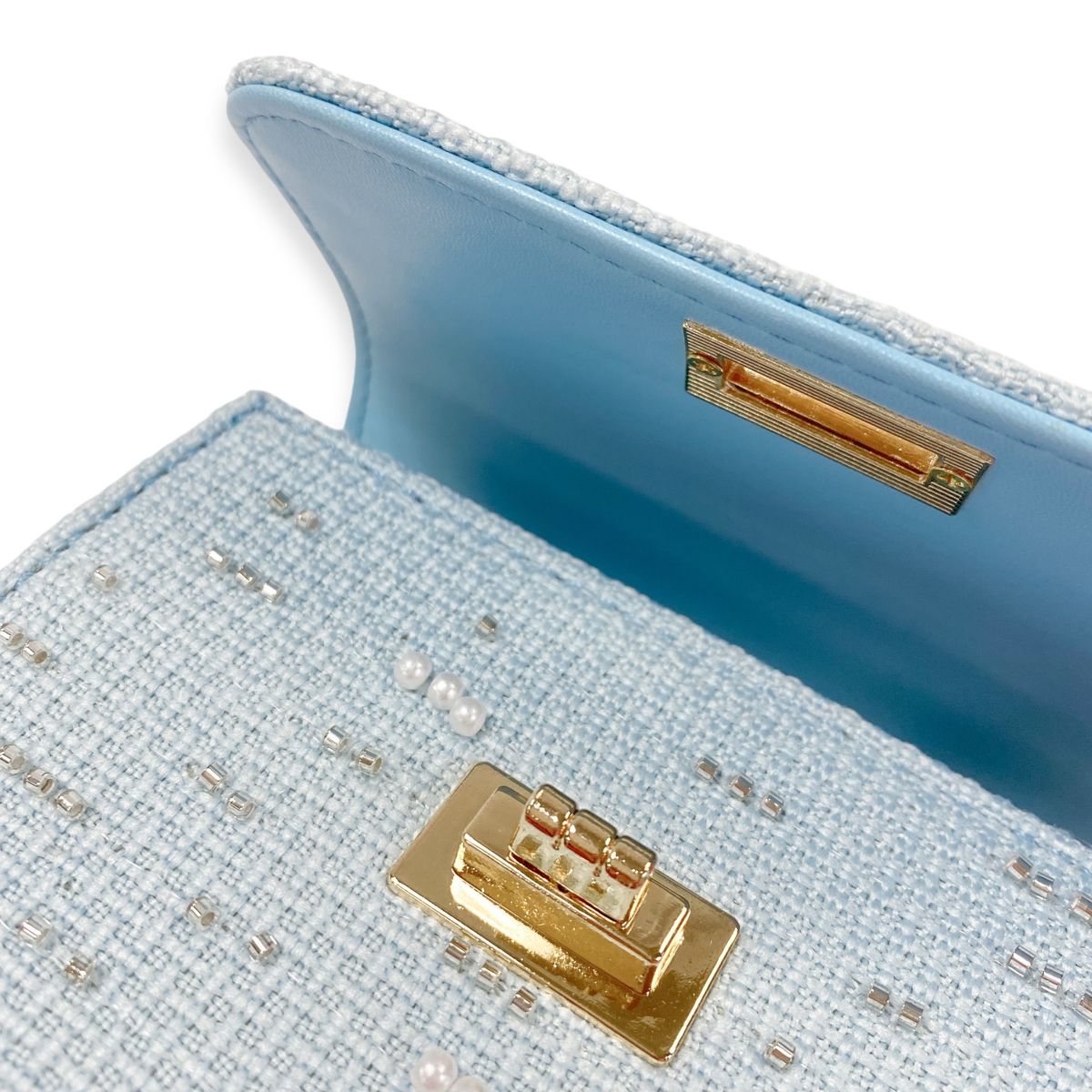 Embellished Tweed Purse, Blue