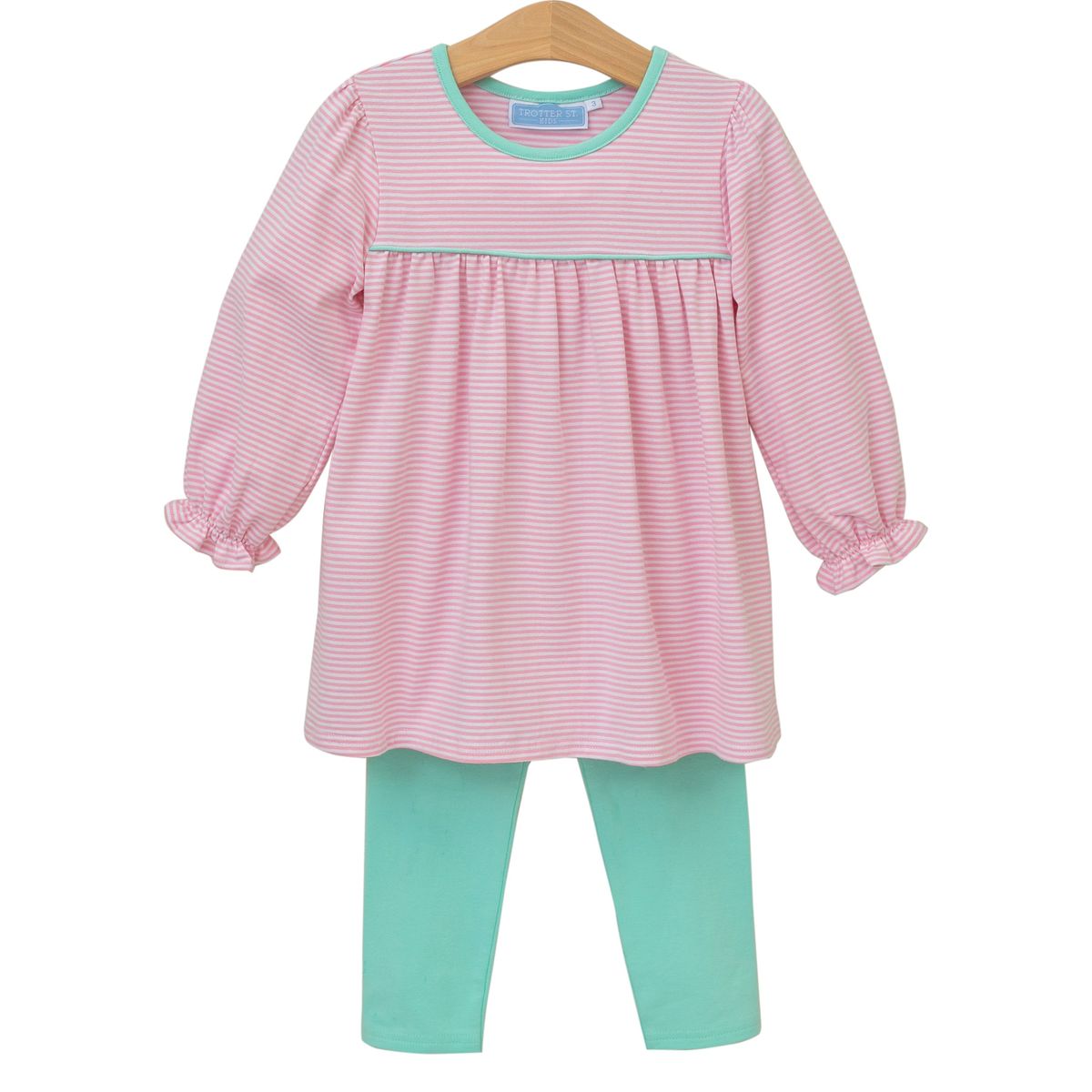 Ellie Pants Set - Light Pink Stripe and Mint