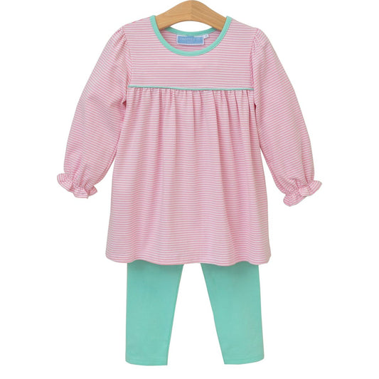Ellie Pants Set - Light Pink Stripe and Mint