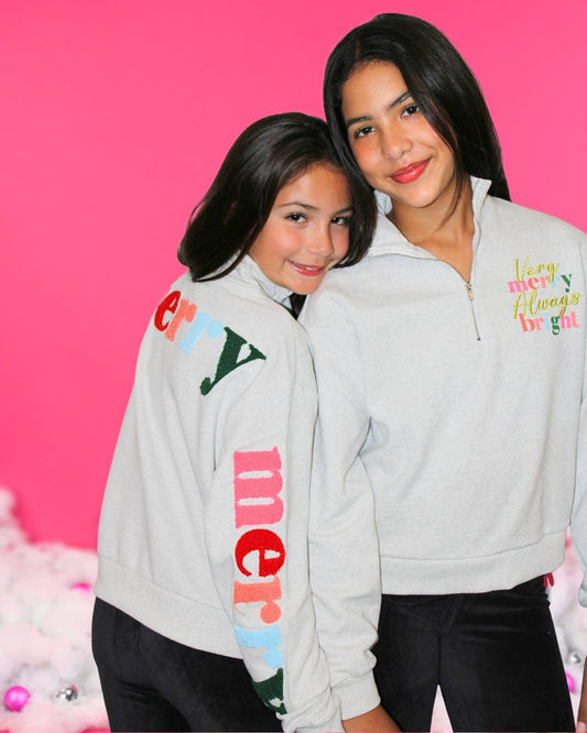 Very Merry Always Bright Sweatshirt - Bleach Heather Gray