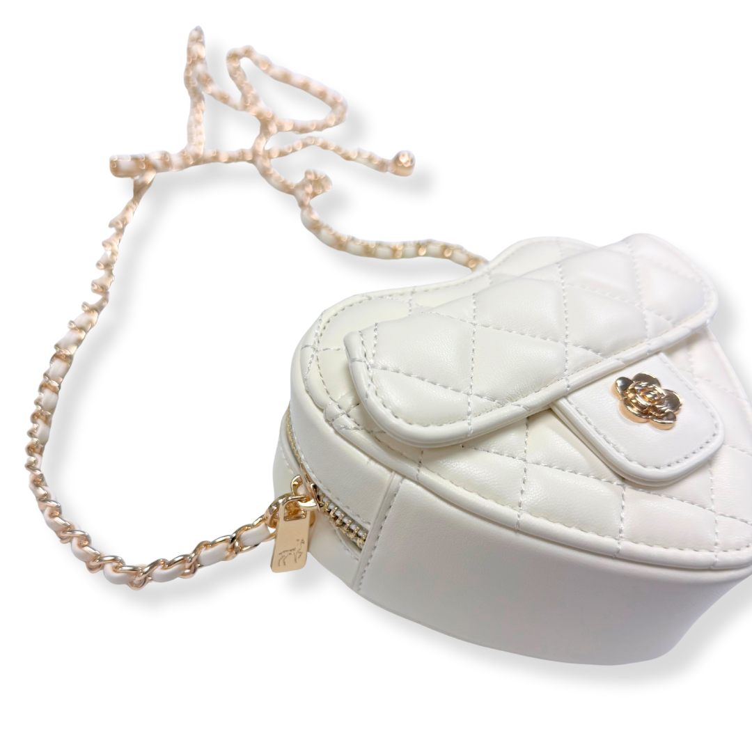 Quilted Leather Heart Purse, Ivory