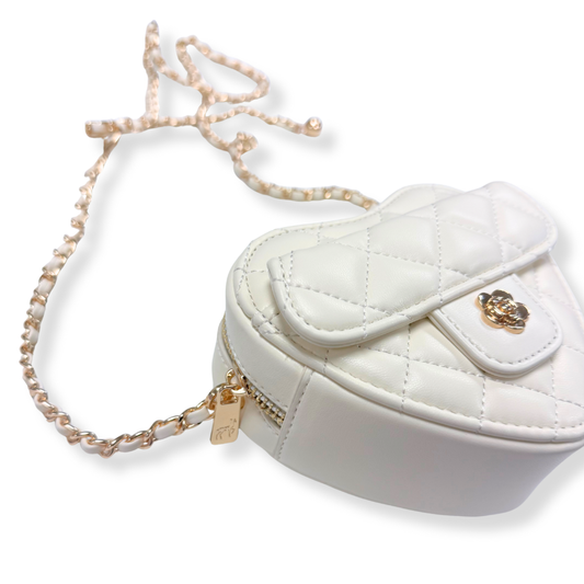 Quilted Leather Heart Purse, Ivory