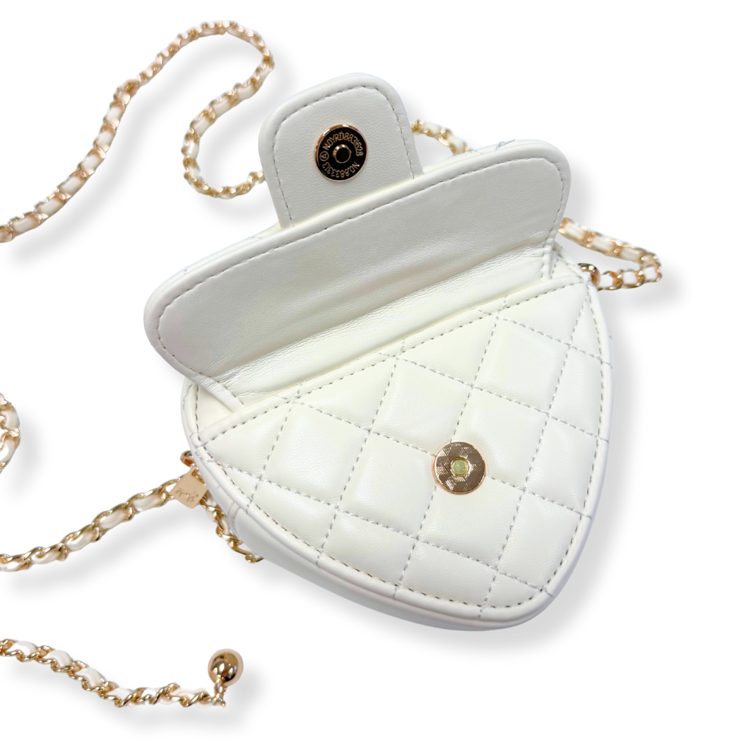 Quilted Leather Heart Purse, Ivory