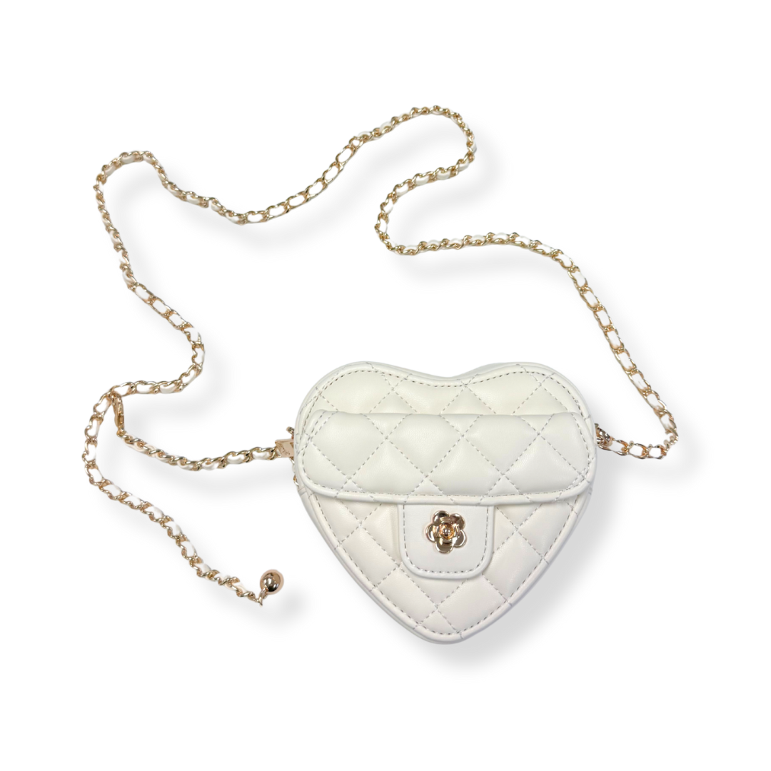 Quilted Leather Heart Purse, Ivory