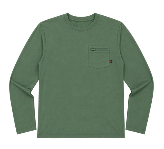Mayfly Bamboo Long Sleeve Tee - Moose, Field Green