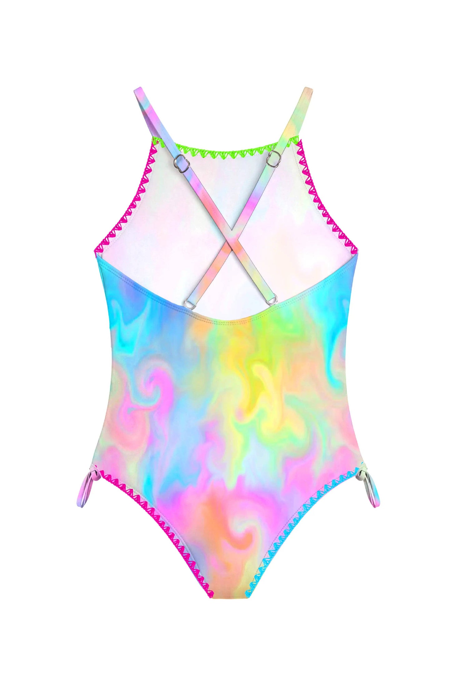 Azura Marble Printed One Piece Swimsuit with Embroidered Trim