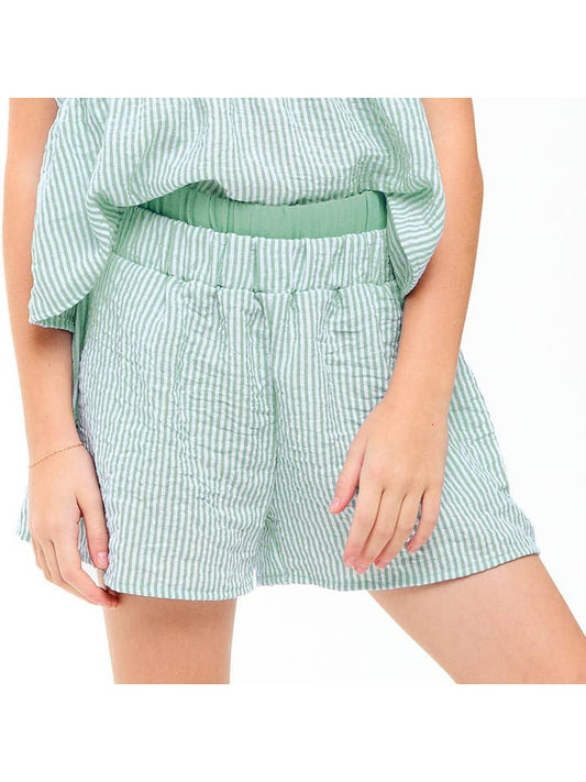Double Waist Band Striped Gauze Shorts