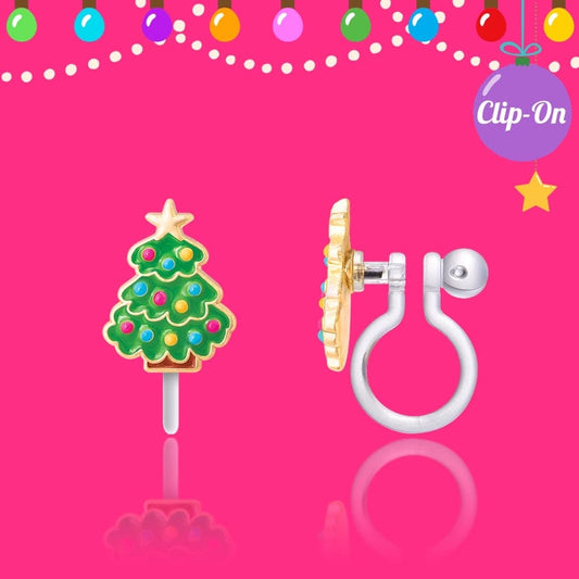 Happy Christmas Tree Clip On Earrings