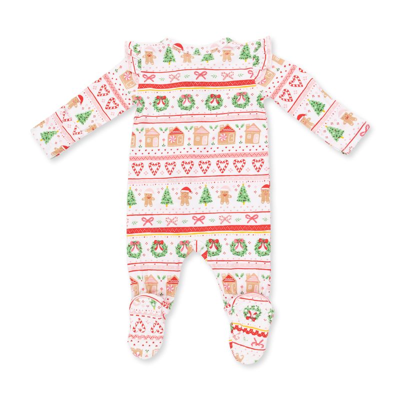 Gingerbread Fair Isle Pink, 2 Way Ruffle Sleeve Zipper Footie