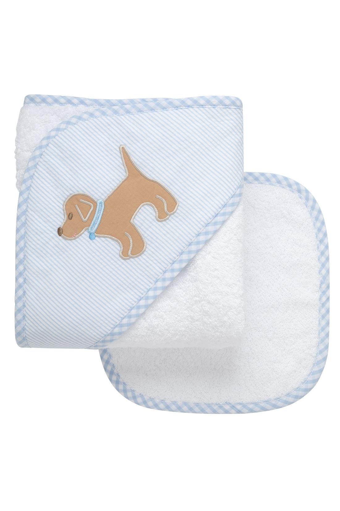 Puppy Baby Hooded Towel & Washcloth Set, Blue