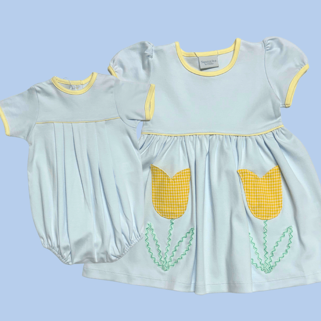 Light Blue Pleated Bubble with Yellow Trim