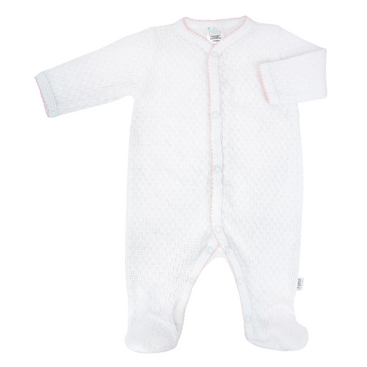 PatyKnit White Footie with Pink Trim