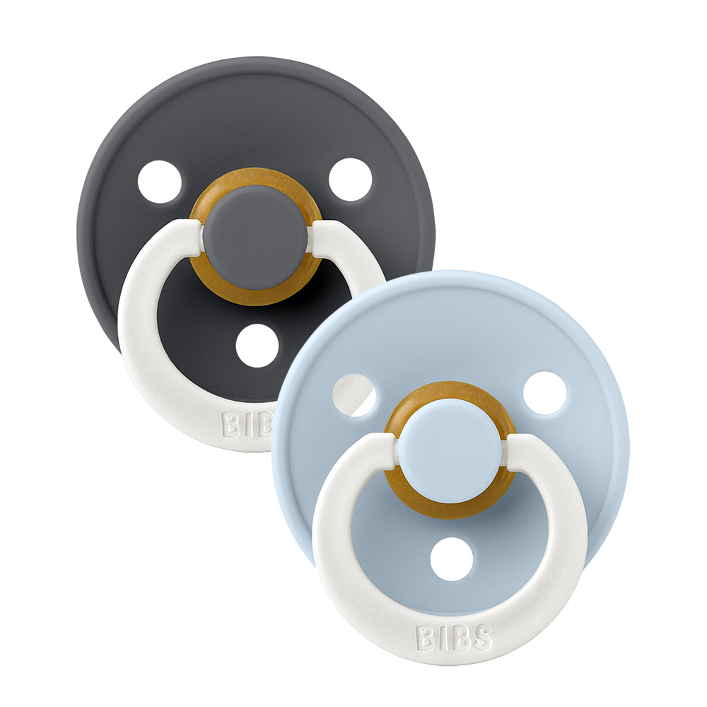 BIBS Colour GLOW 2 Pack Pacifiers  - Iron/Baby Blue