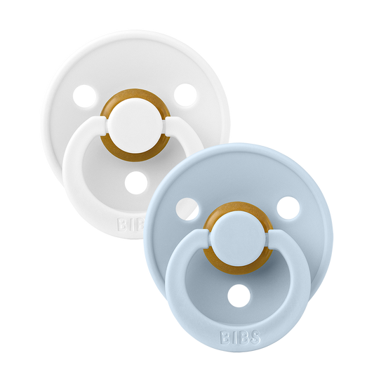 BIBS Colour 2 Pack Pacifiers  - White/Baby Blue