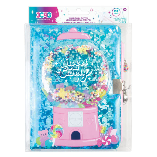 Bubble Gum Glitter Locking Journal with Pen