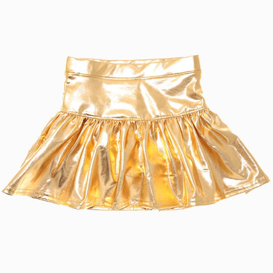 Metallic Gathered Skort, Gold