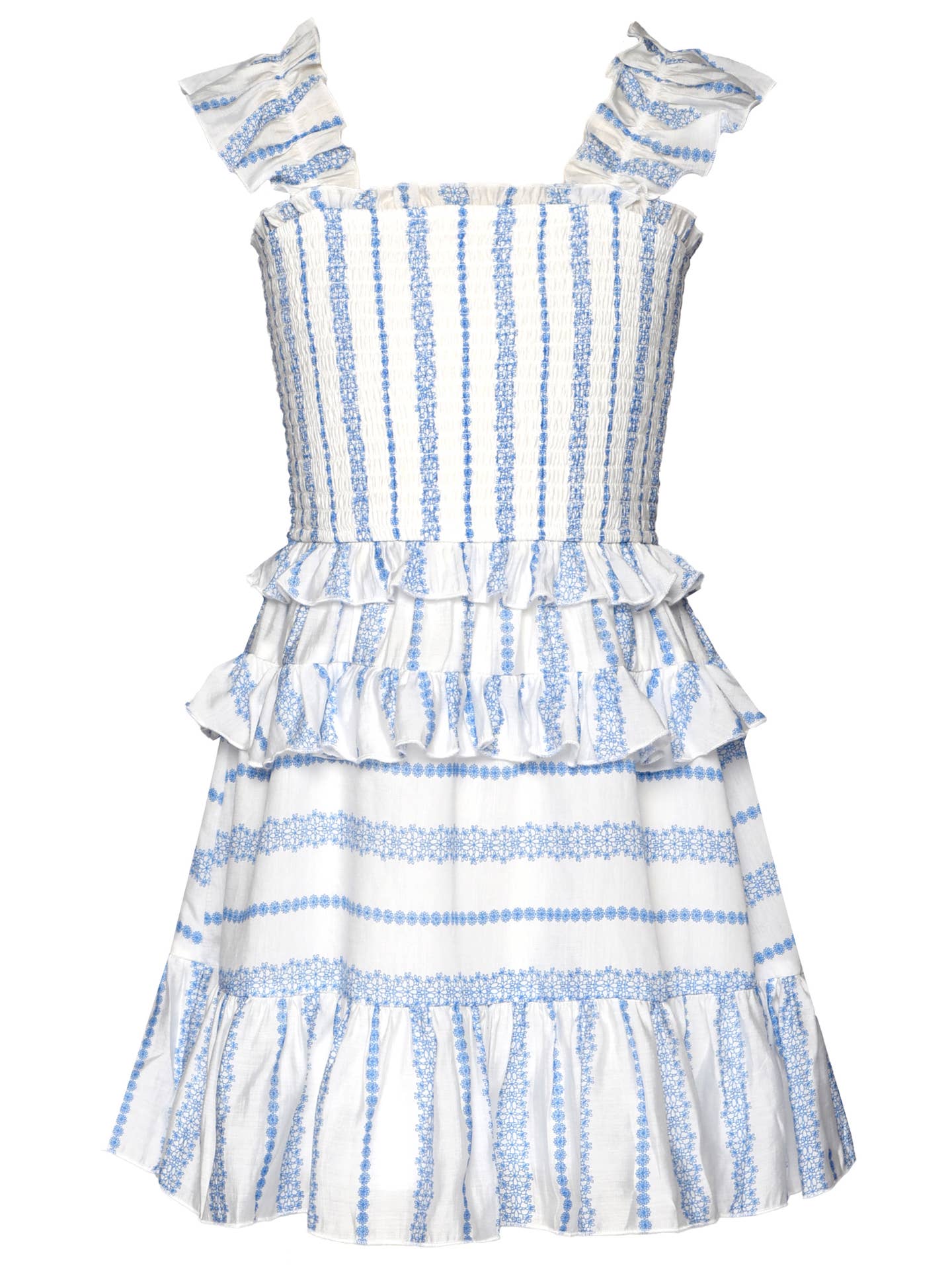 Smocked Blue Stripe Dress with Ruffles