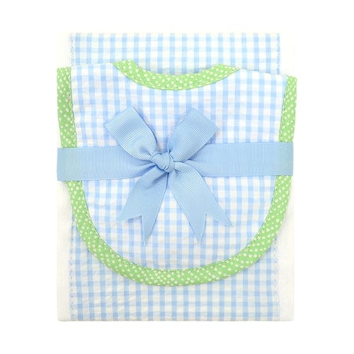 Blue & Green Gingham Bib & Burp Cloth Set