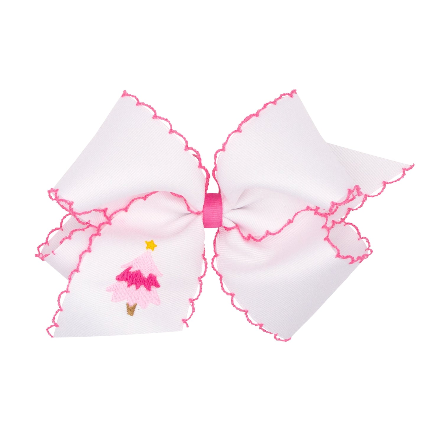 White with Pink Christmas Tree Moonstitch Bow (Multiple Sizes)