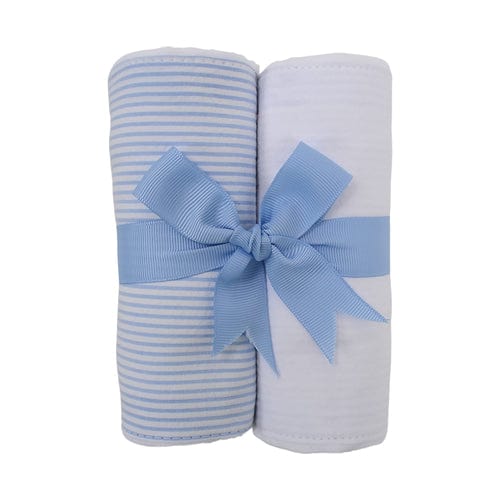Set of 2 Burp Cloths, Blue Stripe & White