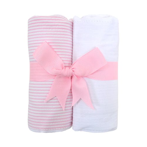 Set of 2 Burp Cloths, Pink Stripe & White