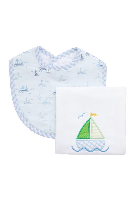 Blue Sailboat Basic Bib & Burp Set