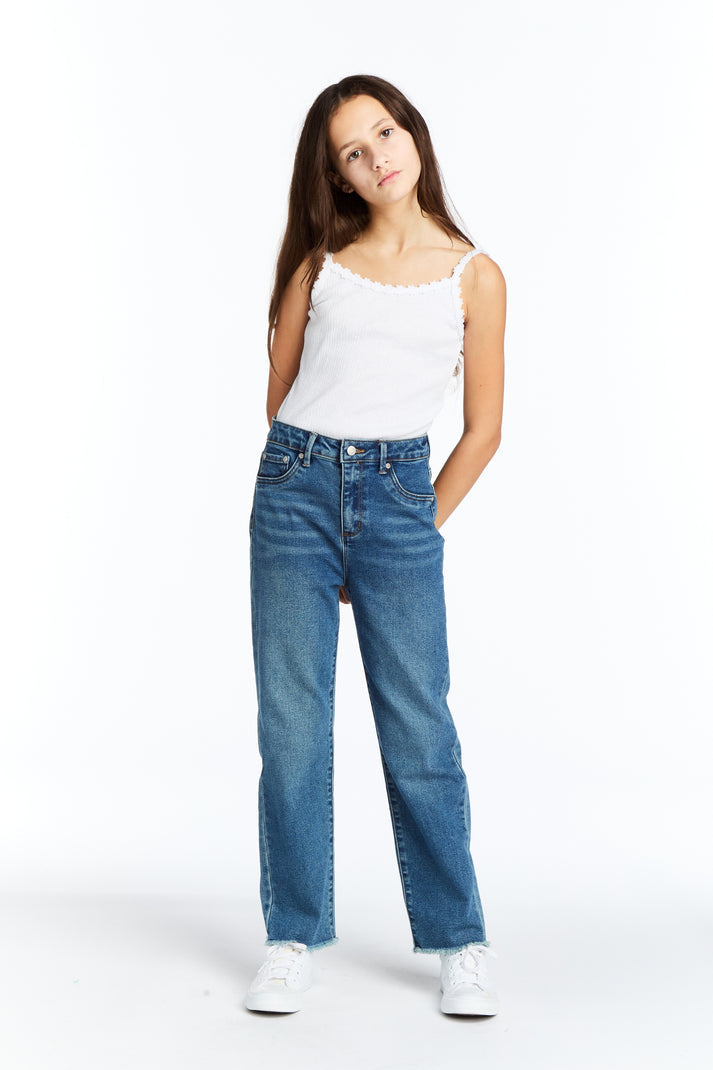 High Rise Straight Leg with Fray Hem, Indigo