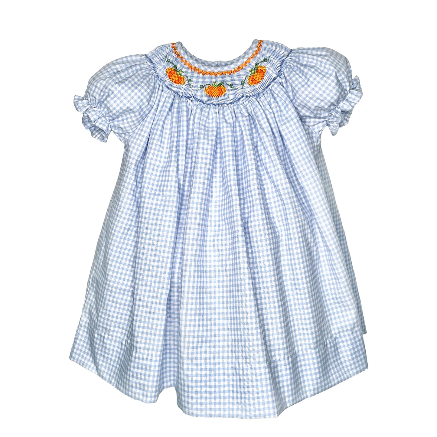 Blue Gingham Smocked Pumpkin Dress
