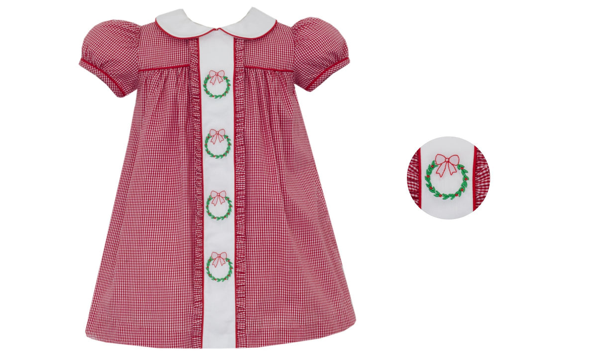 Christmas Wreaths Red Gingham Dress
