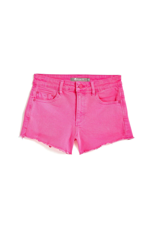Brittany Fray Hem Shorts, Neon Pink