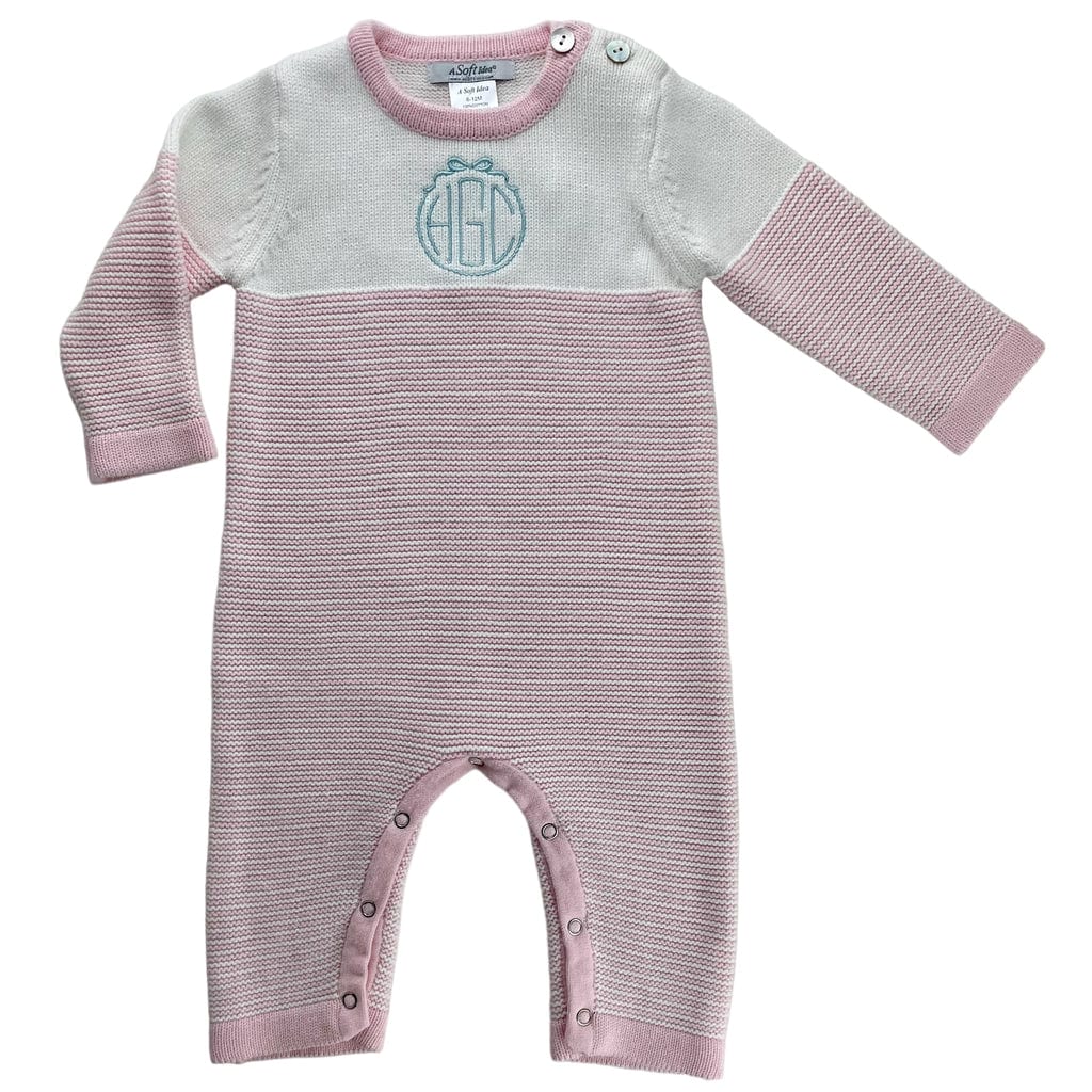 Seed Stitched Striped Cotton Onesie - Pink and Cream