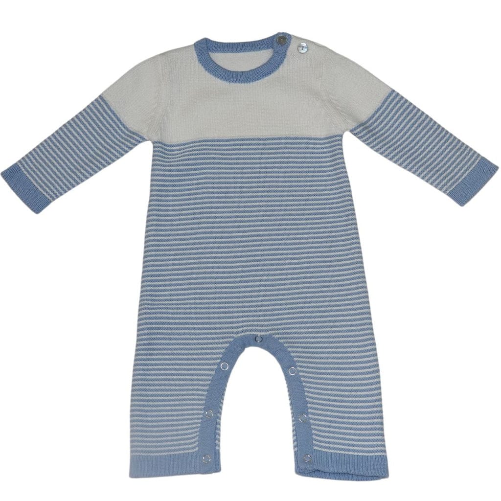 Seed Stitched Striped Cotton Onesie - Blue and Cream